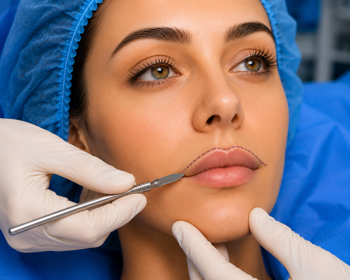 Surgeon consulting a patient about Lip Reduction